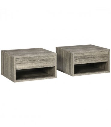 HOMCOM Floating Bedside Table Set of 2 Wall Mounted Nightstand Brown