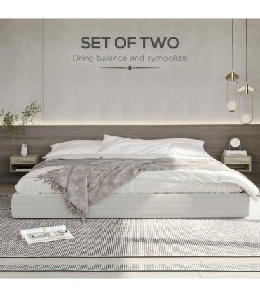 HOMCOM Floating Bedside Table Set of 2 Wall Mounted Nightstand Brown
