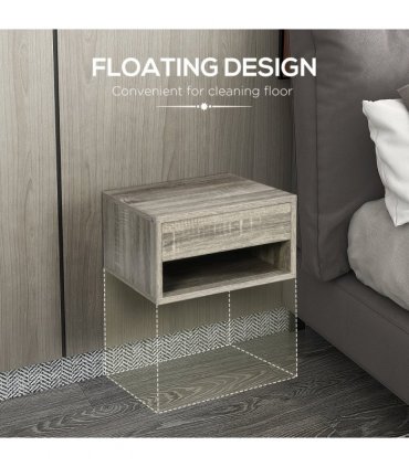 HOMCOM Floating Bedside Table Set of 2 Wall Mounted Nightstand Brown
