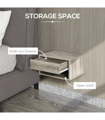 HOMCOM Floating Bedside Table Set of 2 Wall Mounted Nightstand Brown