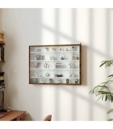 HOMCOM 5-Tier Wall Display Shelf Unit Cabinet w/ Shelves Glass Doors brown