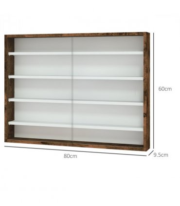 HOMCOM 5-Tier Wall Display Shelf Unit Cabinet w/ Shelves Glass Doors brown