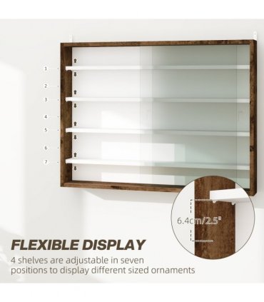 HOMCOM 5-Tier Wall Display Shelf Unit Cabinet w/ Shelves Glass Doors brown