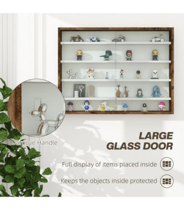 HOMCOM 5-Tier Wall Display Shelf Unit Cabinet w/ Shelves Glass Doors brown