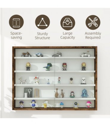 HOMCOM 5-Tier Wall Display Shelf Unit Cabinet w/ Shelves Glass Doors brown