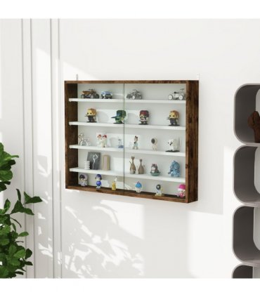 HOMCOM 5-Tier Wall Display Shelf Unit Cabinet w/ Shelves Glass Doors brown