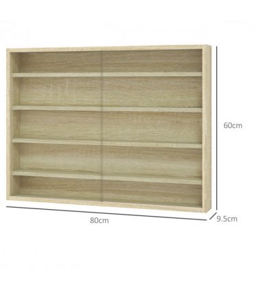 HOMCOM 5-Tier Wall Display Shelf Unit Cabinet w/ Shelves Glass Doors Oak