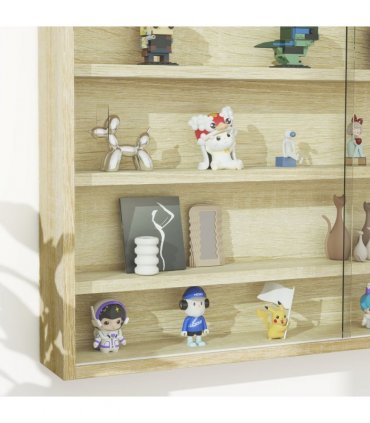 HOMCOM 5-Tier Wall Display Shelf Unit Cabinet w/ Shelves Glass Doors Oak