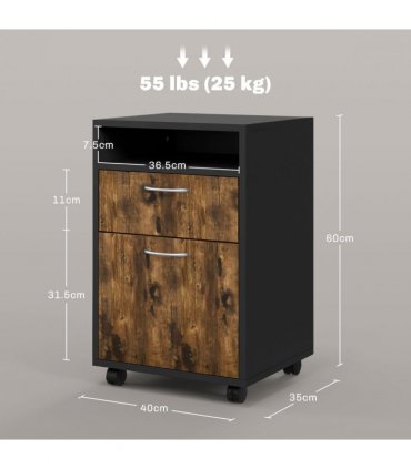 HOMCOM 60cm Storage Cabinet with Drawers and Open Shelf, Rustic Brown