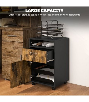 HOMCOM 60cm Storage Cabinet with Drawers and Open Shelf, Rustic Brown