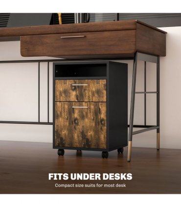 HOMCOM 60cm Storage Cabinet with Drawers and Open Shelf, Rustic Brown