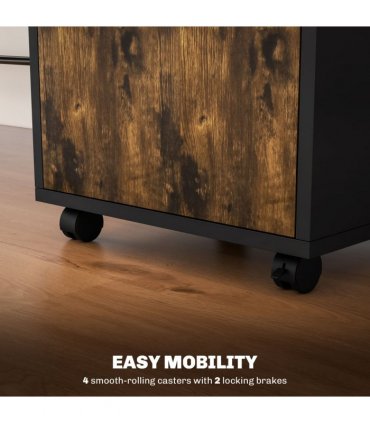 HOMCOM 60cm Storage Cabinet with Drawers and Open Shelf, Rustic Brown