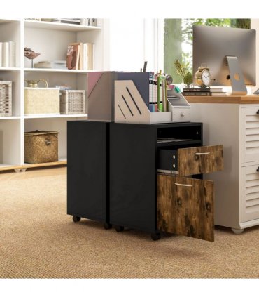 HOMCOM 60cm Storage Cabinet with Drawers and Open Shelf, Rustic Brown