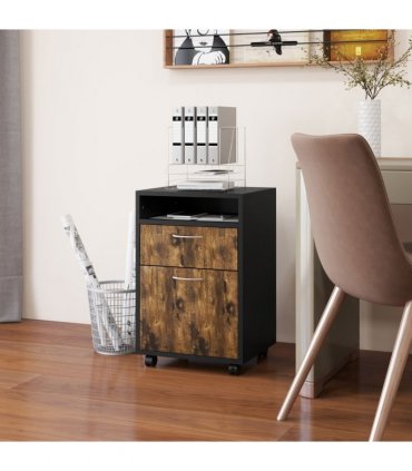 HOMCOM 60cm Storage Cabinet with Drawers and Open Shelf, Rustic Brown