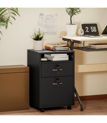 HOMCOM 60cm Storage Cabinet with Drawers and Open Shelf, Black