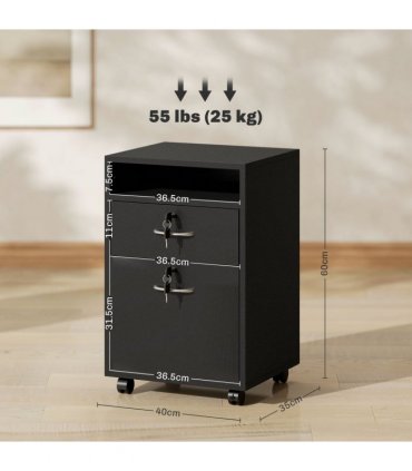 HOMCOM 60cm Storage Cabinet with Drawers and Open Shelf, Black