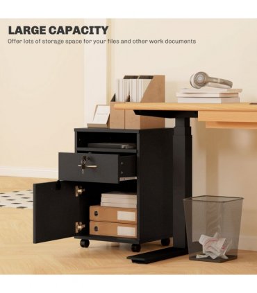 HOMCOM 60cm Storage Cabinet with Drawers and Open Shelf, Black