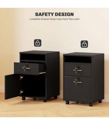 HOMCOM 60cm Storage Cabinet with Drawers and Open Shelf, Black
