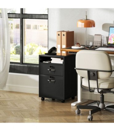 HOMCOM 60cm Storage Cabinet with Drawers and Open Shelf, Black
