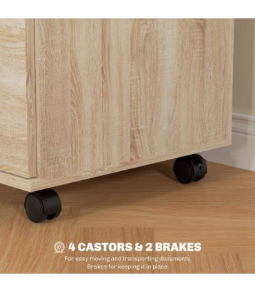 HOMCOM Pedestal Office Mobile Filing Cabinet 2 Drawer Wooden Storage Oak