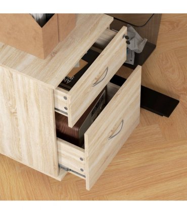 HOMCOM Pedestal Office Mobile Filing Cabinet 2 Drawer Wooden Storage Oak