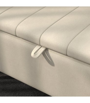 HOMCOM Storage Ottoman Bench, Linen Fabric Footstool with Steel Legs Cream White