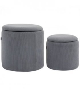 HOMCOM Fabric Storage Ottoman with Removable Lid, Set of 2, Light Grey