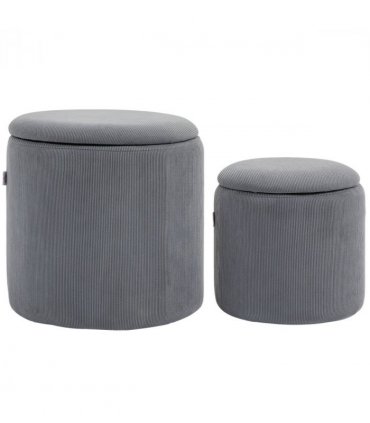 HOMCOM Fabric Storage Ottoman with Removable Lid, Set of 2, Light Grey