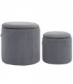 HOMCOM Fabric Storage Ottoman with Removable Lid, Set of 2, Light Grey