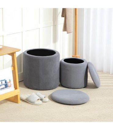 HOMCOM Fabric Storage Ottoman with Removable Lid, Set of 2, Light Grey