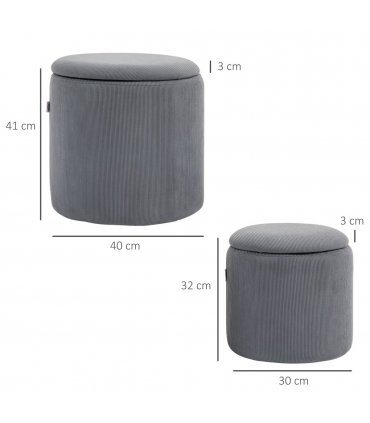 HOMCOM Fabric Storage Ottoman with Removable Lid, Set of 2, Light Grey