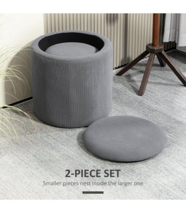 HOMCOM Fabric Storage Ottoman with Removable Lid, Set of 2, Light Grey
