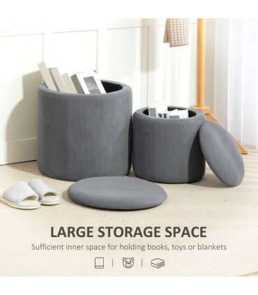 HOMCOM Fabric Storage Ottoman with Removable Lid, Set of 2, Light Grey