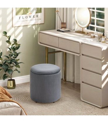 HOMCOM Fabric Storage Ottoman with Removable Lid, Set of 2, Light Grey