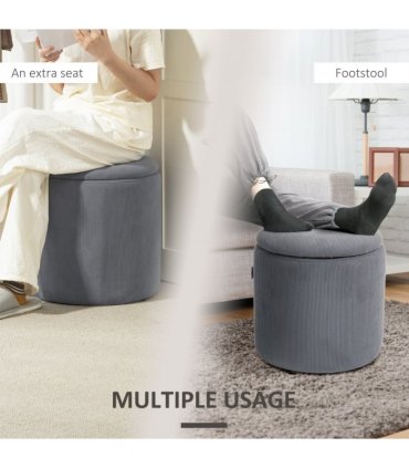 HOMCOM Fabric Storage Ottoman with Removable Lid, Set of 2, Light Grey