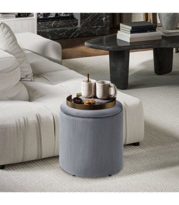 HOMCOM Fabric Storage Ottoman with Removable Lid, Set of 2, Light Grey