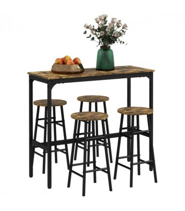 HOMCOM 5 Piece Bar Set, Industrial Kitchen and Chair Set Rustic Brown