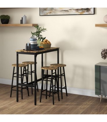 HOMCOM 5 Piece Bar Set, Industrial Kitchen and Chair Set Rustic Brown