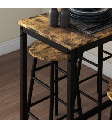 HOMCOM 5 Piece Bar Set, Industrial Kitchen and Chair Set Rustic Brown