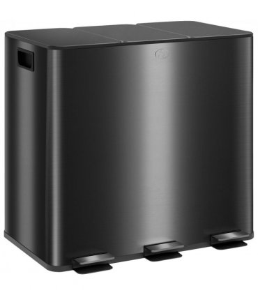 HOMCOM 3 x 15L Triple Kitchen Bin Pedal Bin for Recycling and Waste, Black