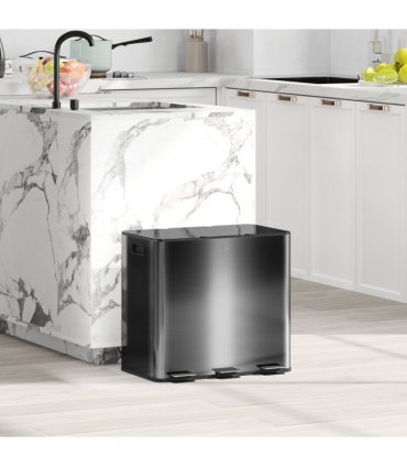HOMCOM 3 x 15L Triple Kitchen Bin Pedal Bin for Recycling and Waste, Black