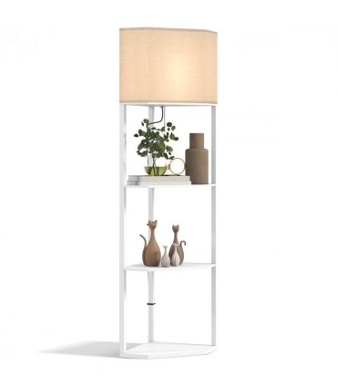 HOMCOM Corner Modern Floor Lamp with Shelves for Living Room, Bedroom, White