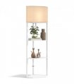 HOMCOM Corner Modern Floor Lamp with Shelves for Living Room, Bedroom, White