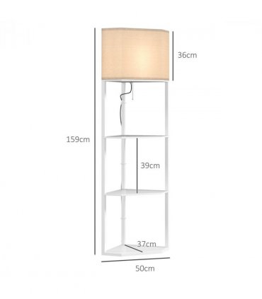HOMCOM Corner Modern Floor Lamp with Shelves for Living Room, Bedroom, White