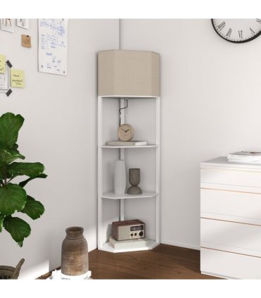 HOMCOM Corner Modern Floor Lamp with Shelves for Living Room, Bedroom, White