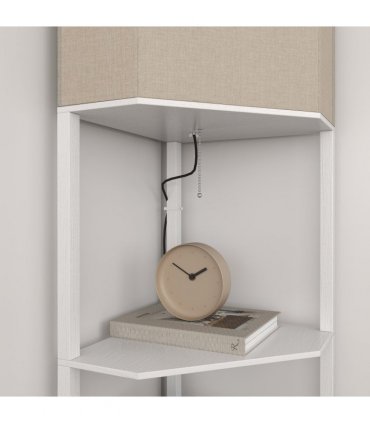HOMCOM Corner Modern Floor Lamp with Shelves for Living Room, Bedroom, White