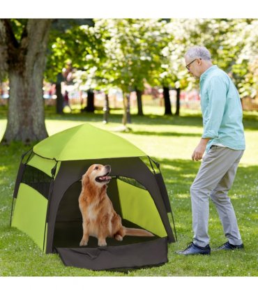 PawHut Foldable Dog Cat Tent with Waterproof Oxford Cloth, Carry Bag, Green