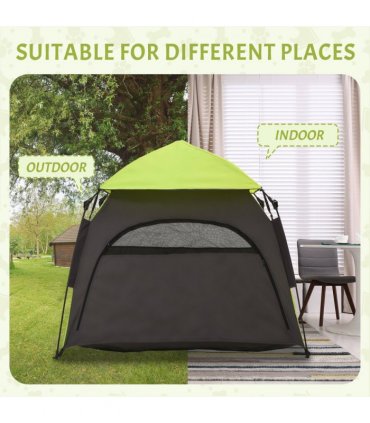 PawHut Foldable Dog Cat Tent with Waterproof Oxford Cloth, Carry Bag, Green