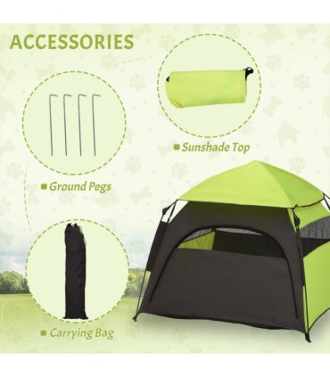 PawHut Foldable Dog Cat Tent with Waterproof Oxford Cloth, Carry Bag, Green