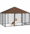 PawHut Outdoor Dog House Kennel with Canopy Top & Lock Rotating Bowl Holder